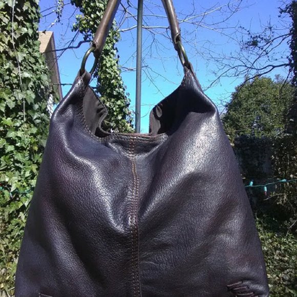 S O L D  LUCKY BRAND DARK BURGUNDY/MERLOT WHIPSTITCH HOBO HANDBAG - Picture 2 of 9